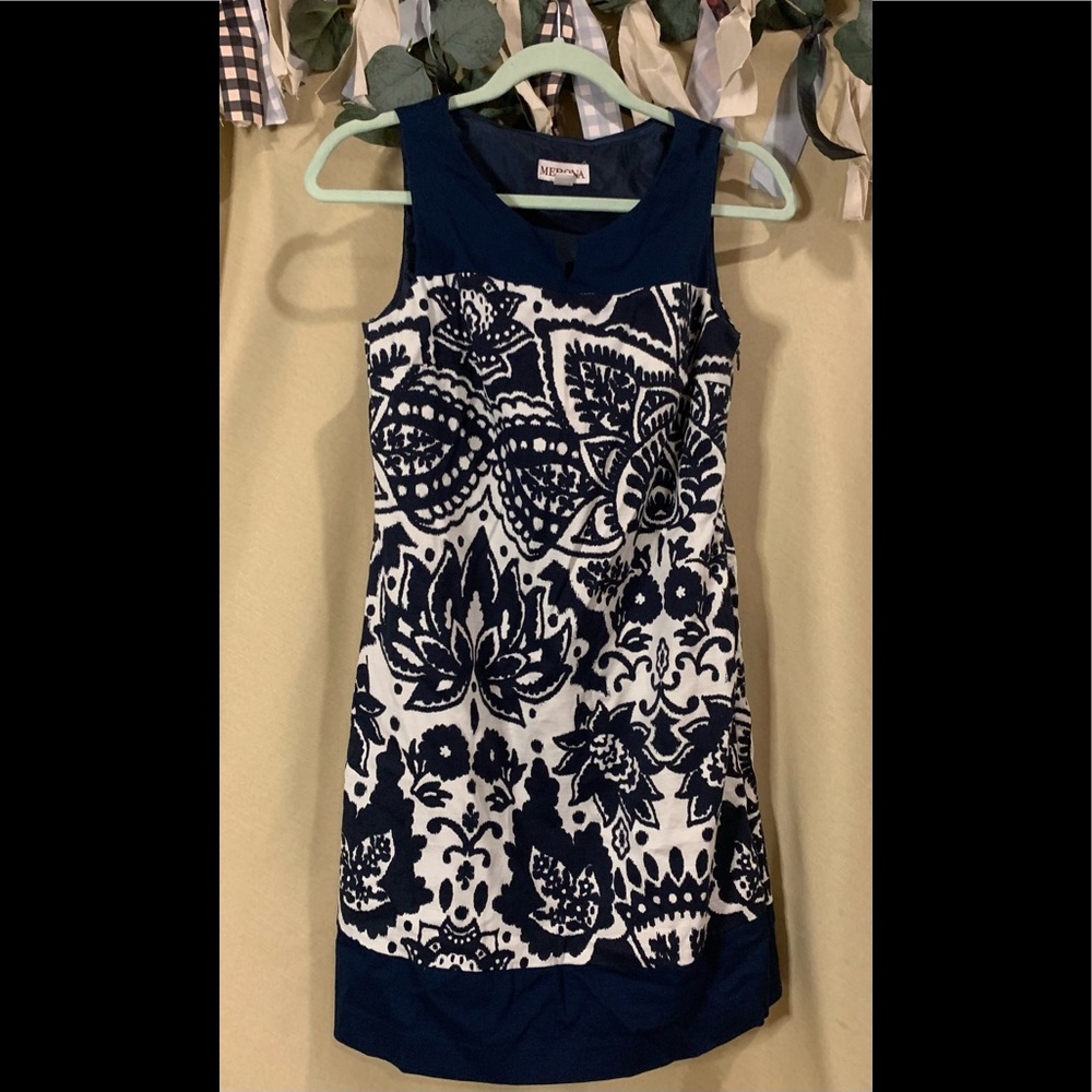 Blue/White Floral Shift Dress - Size 2